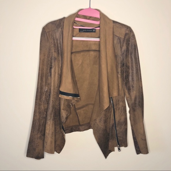 Zara Vegan Suede Leather Moto Brown Jacket XS - Picture 5 of 10